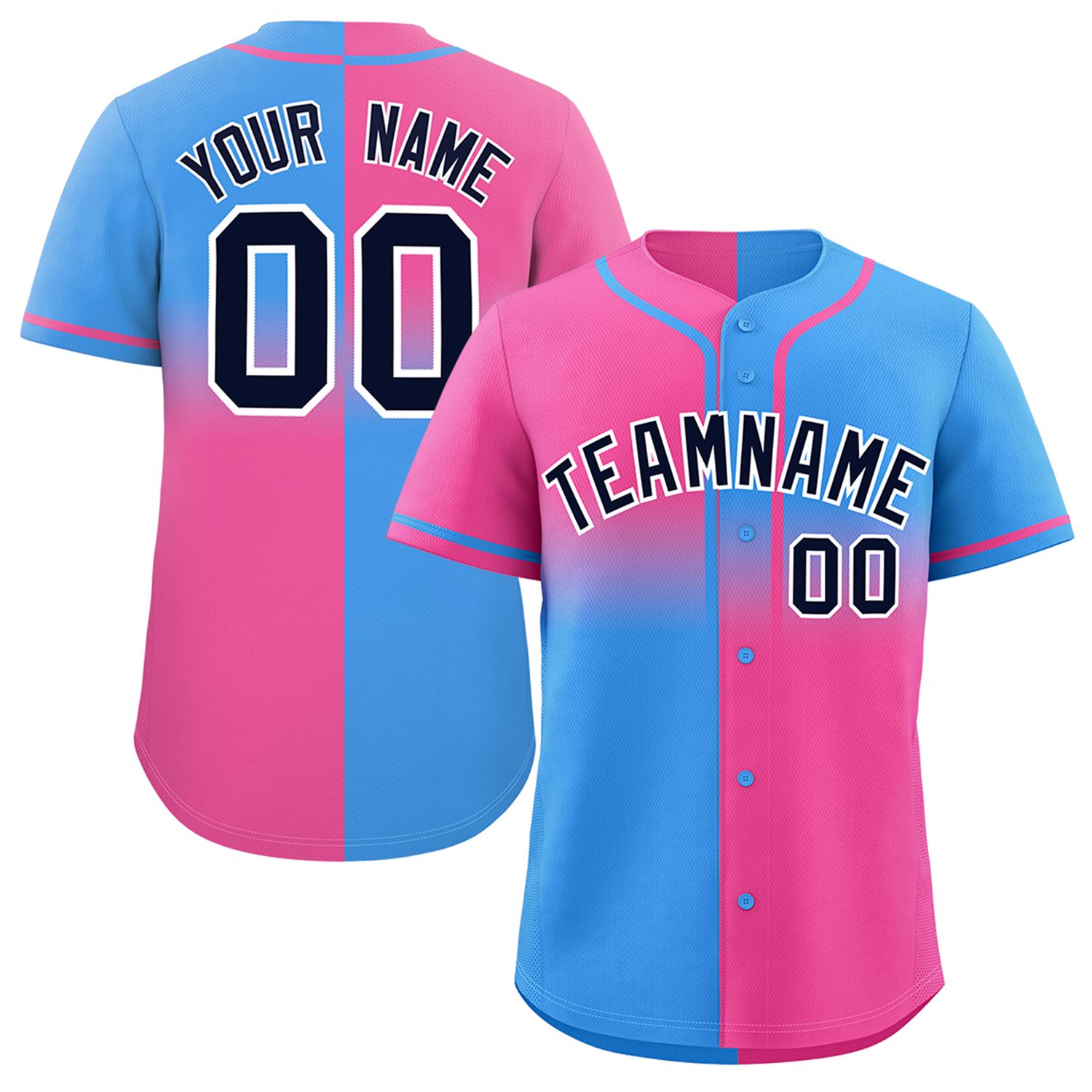 Custom Powder Blue Pink Personalized Symmetrical Gradient Design Authentic Baseball Jersey