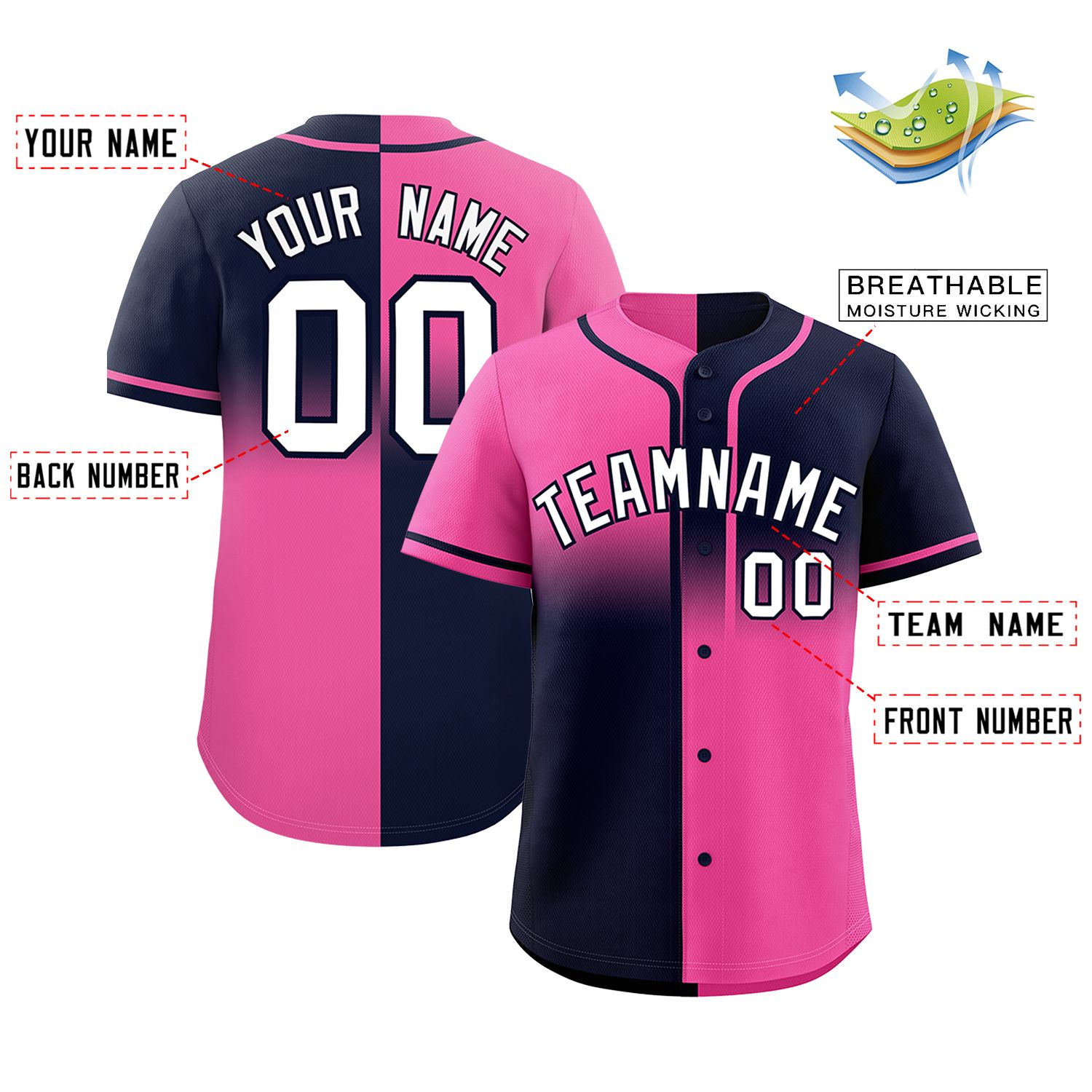 Custom Navy Pink Personalized Symmetrical Gradient Design Authentic Baseball Jersey