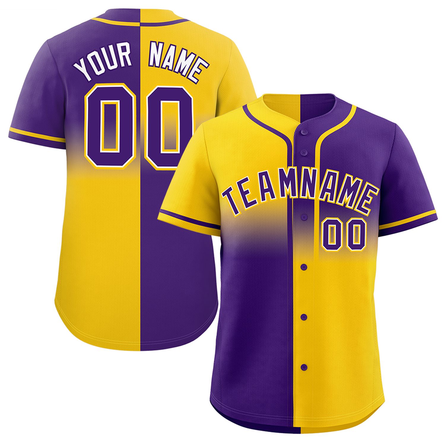 Custom Purple Gold Personalized Symmetrical Gradient Design Authentic Baseball Jersey