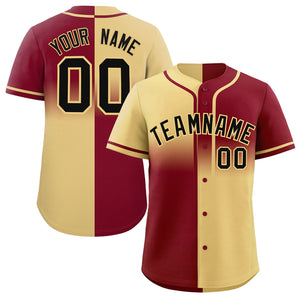 Custom Crimson Khaki Personalized Symmetrical Gradient Design Authentic Baseball Jersey