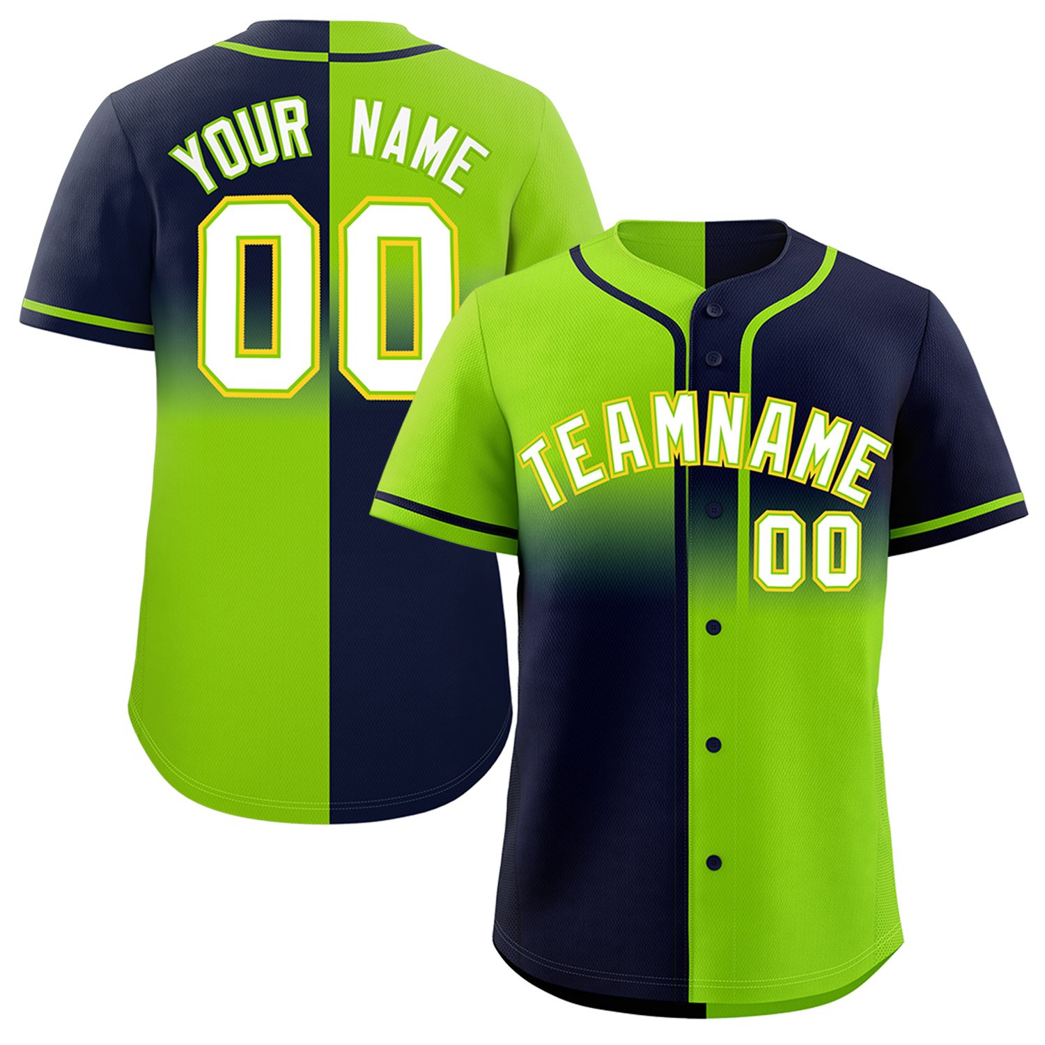 Custom Navy Neon Green Personalized Symmetrical Gradient Design Authentic Baseball Jersey