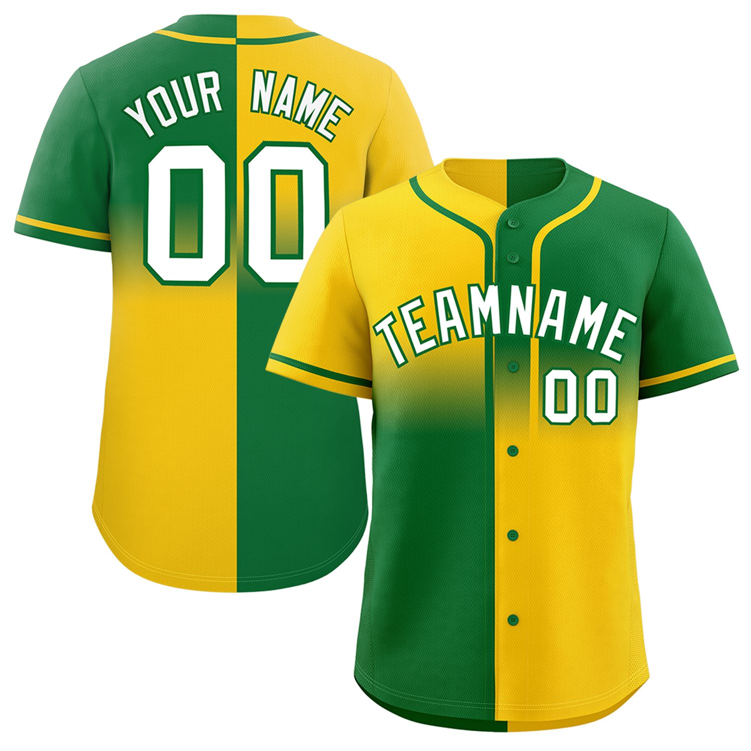 Custom Kelly Green Gold Personalized Symmetrical Gradient Design Authentic Baseball Jersey