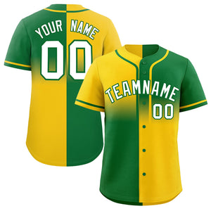 Custom Kelly Green Gold Personalized Symmetrical Gradient Design Authentic Baseball Jersey