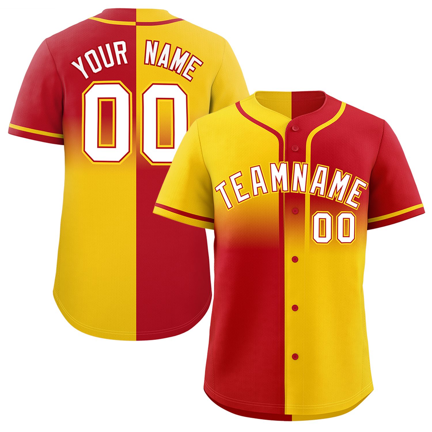 Custom Red Gold Personalized Symmetrical Gradient Design Authentic Baseball Jersey