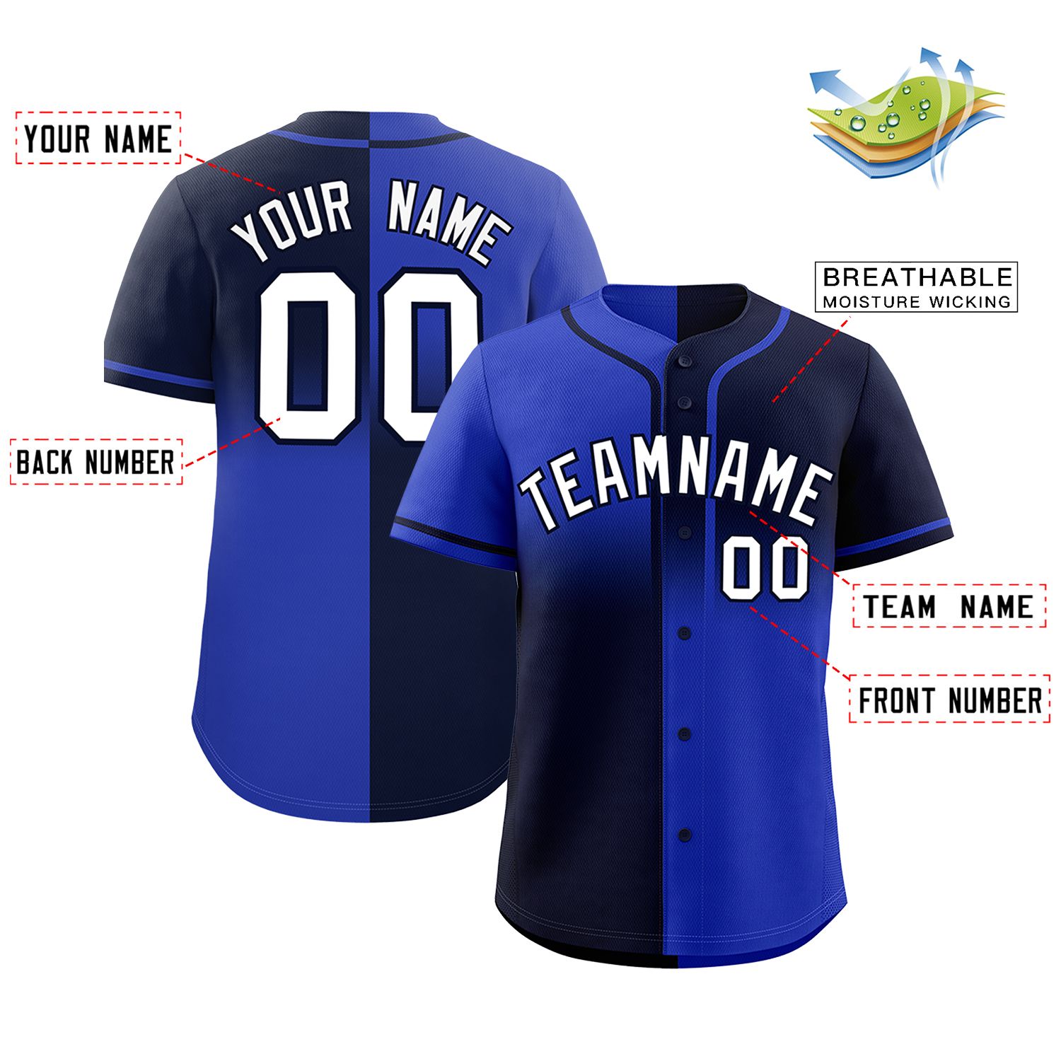 Custom Navy Royal Personalized Symmetrical Gradient Design Authentic Baseball Jersey