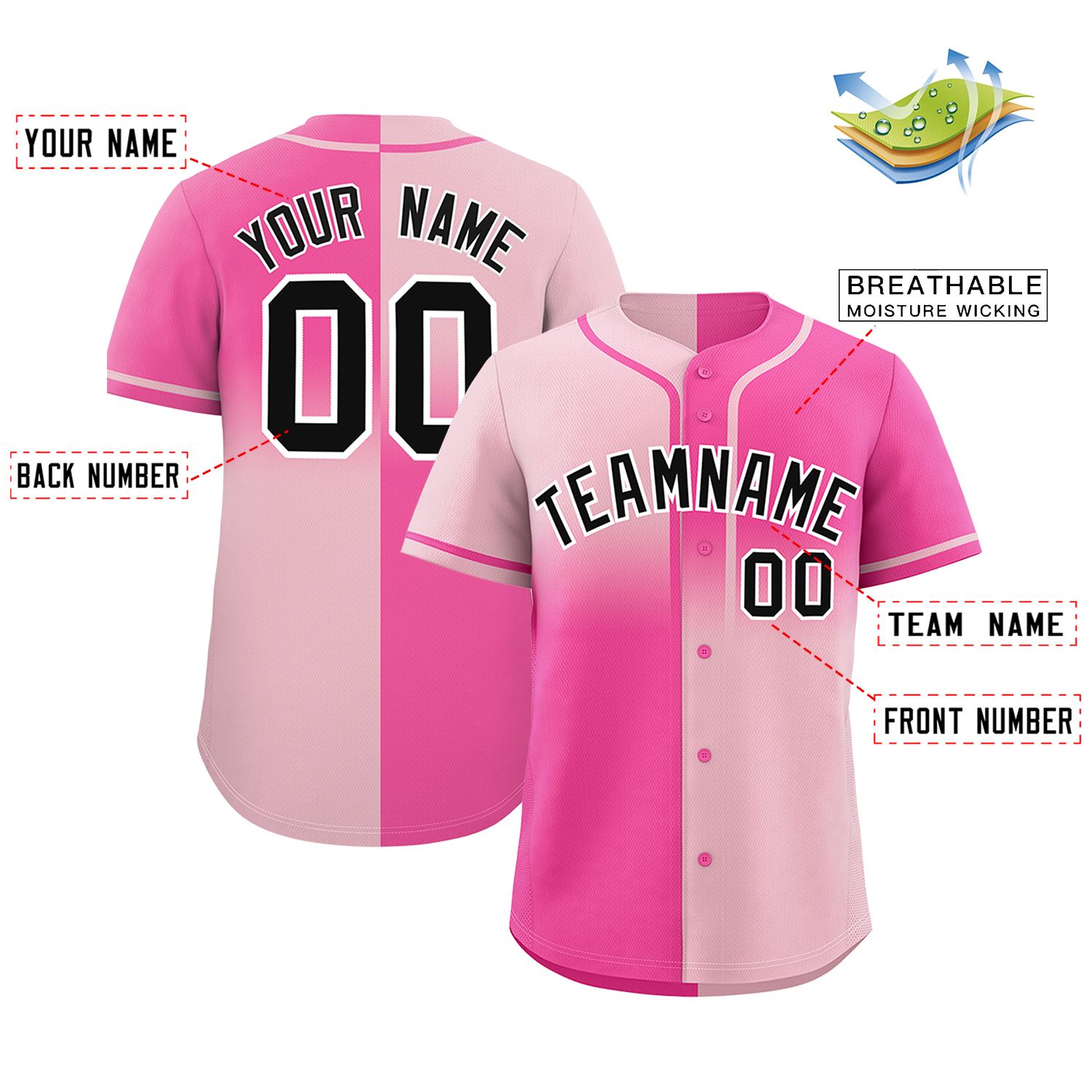 Custom Pink Light Pink Personalized Symmetrical Gradient Design Authentic Baseball Jersey