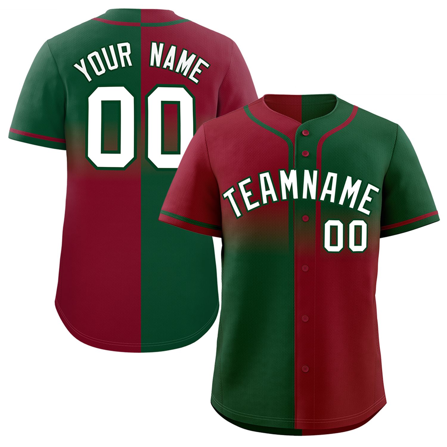 Custom Green Crimson Personalized Symmetrical Gradient Design Authentic Baseball Jersey