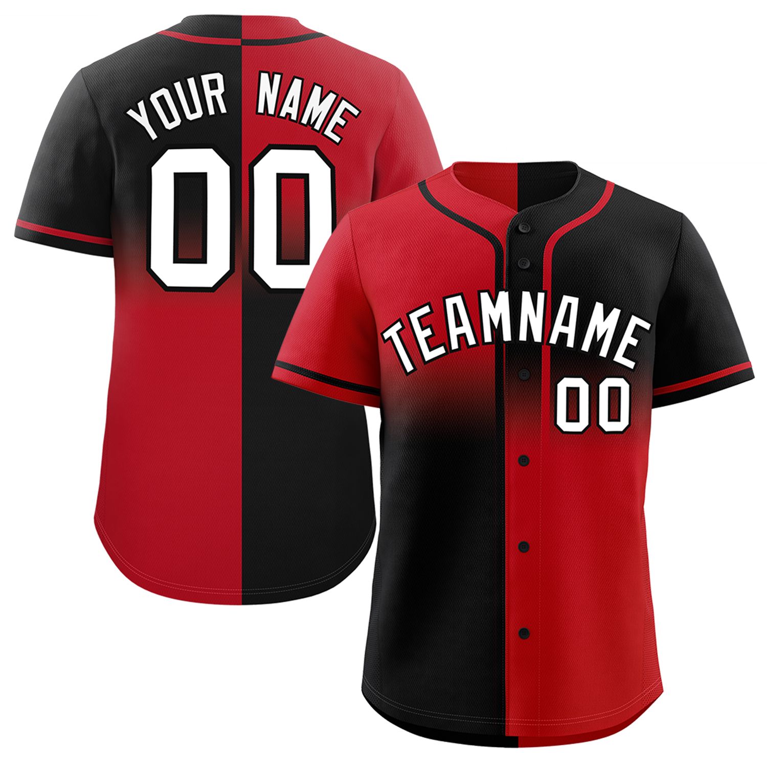 Custom Black Red Personalized Symmetrical Gradient Design Authentic Baseball Jersey