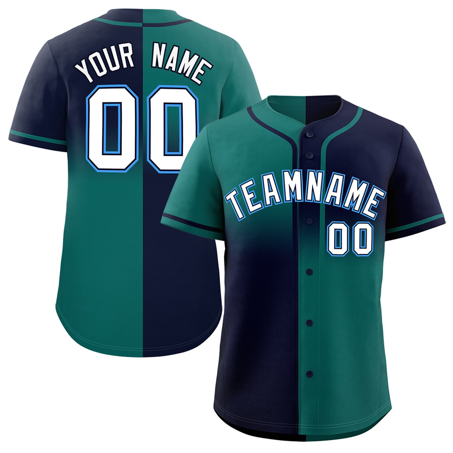 Custom Navy Aqua Personalized Symmetrical Gradient Design Authentic Baseball Jersey