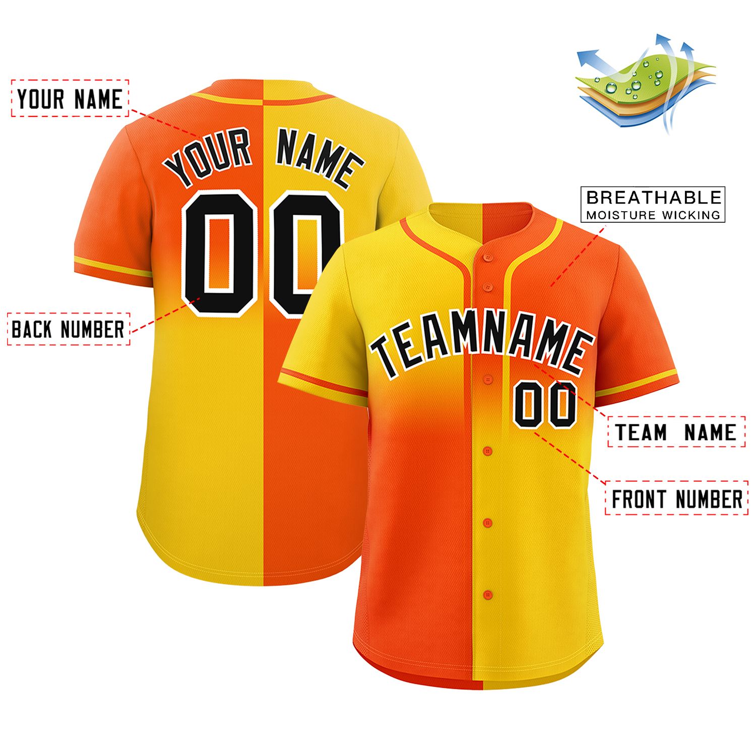 Custom Orange Gold Personalized Symmetrical Gradient Design Authentic Baseball Jersey