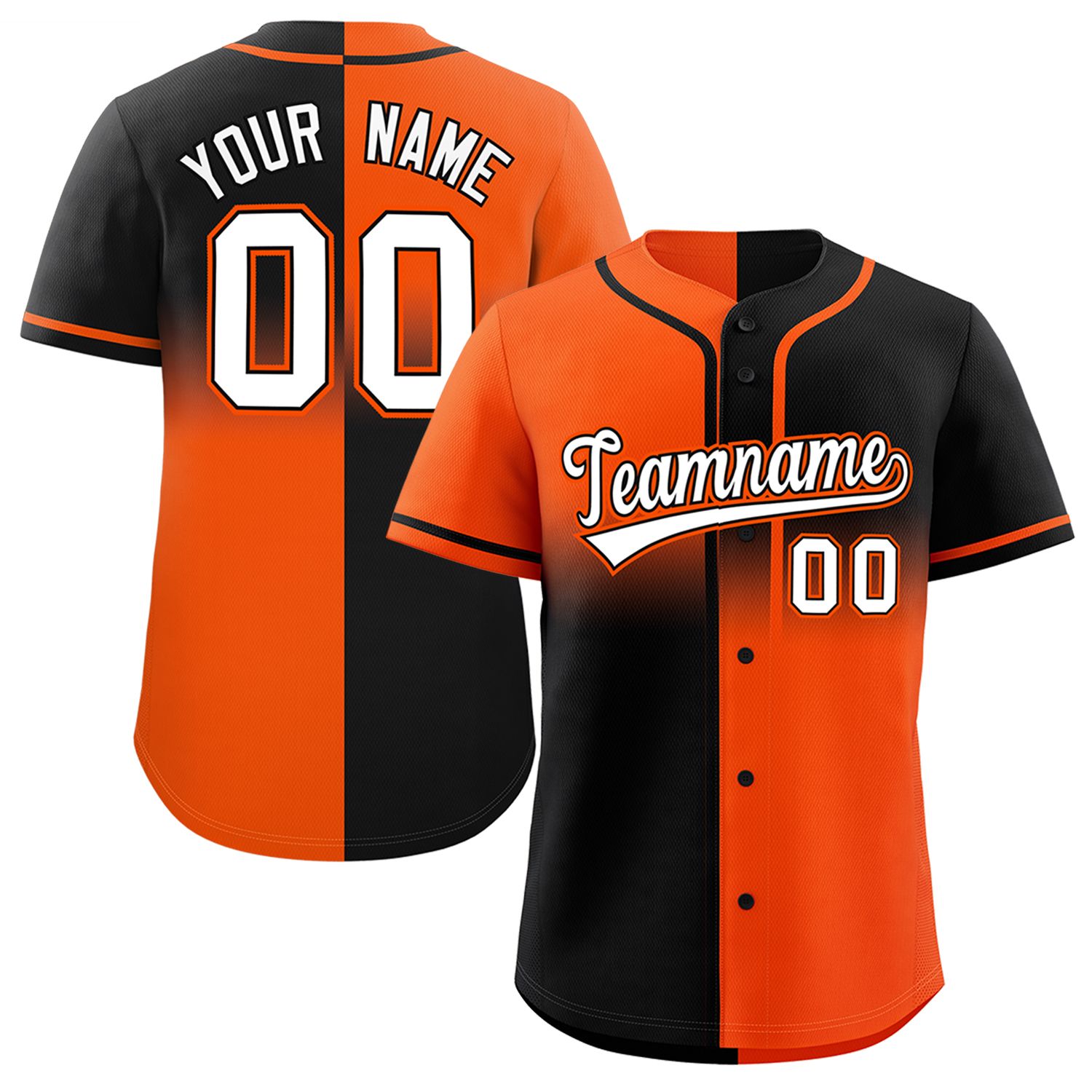 Custom Black Orange Personalized Symmetrical Gradient Design Authentic Baseball Jersey