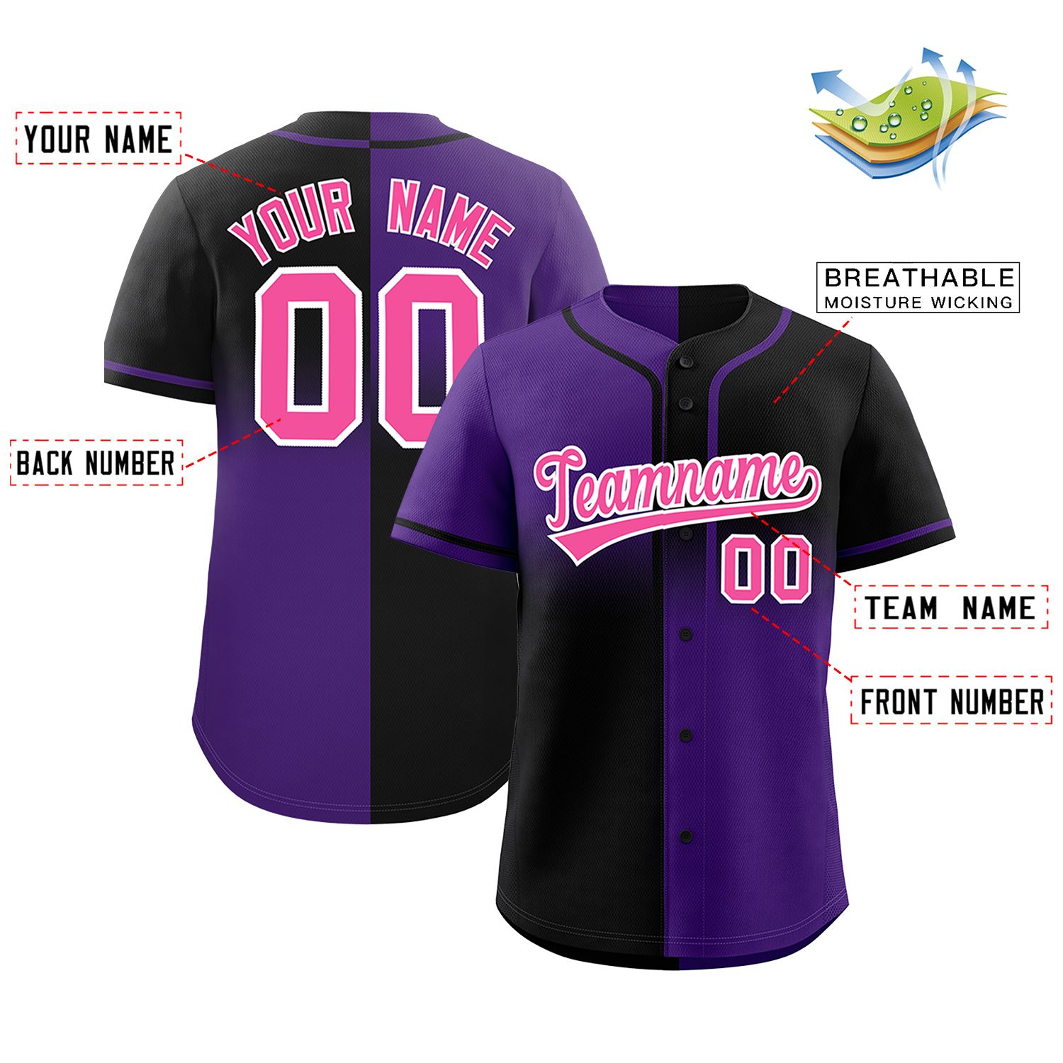 Custom Black Purple Personalized Symmetrical Gradient Design Authentic Baseball Jersey