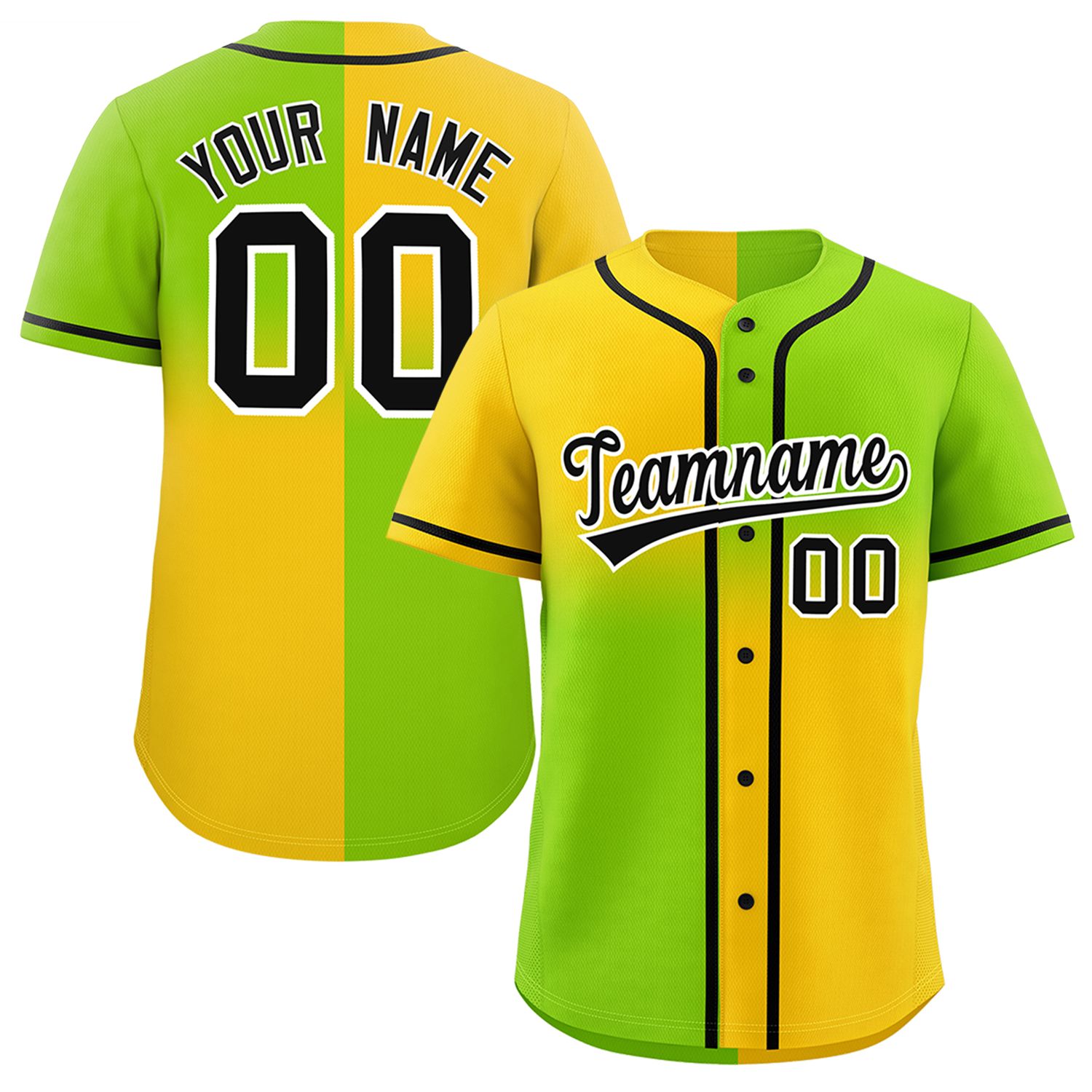 Custom Neon Green Gold Personalized Symmetrical Gradient Design Authentic Baseball Jersey