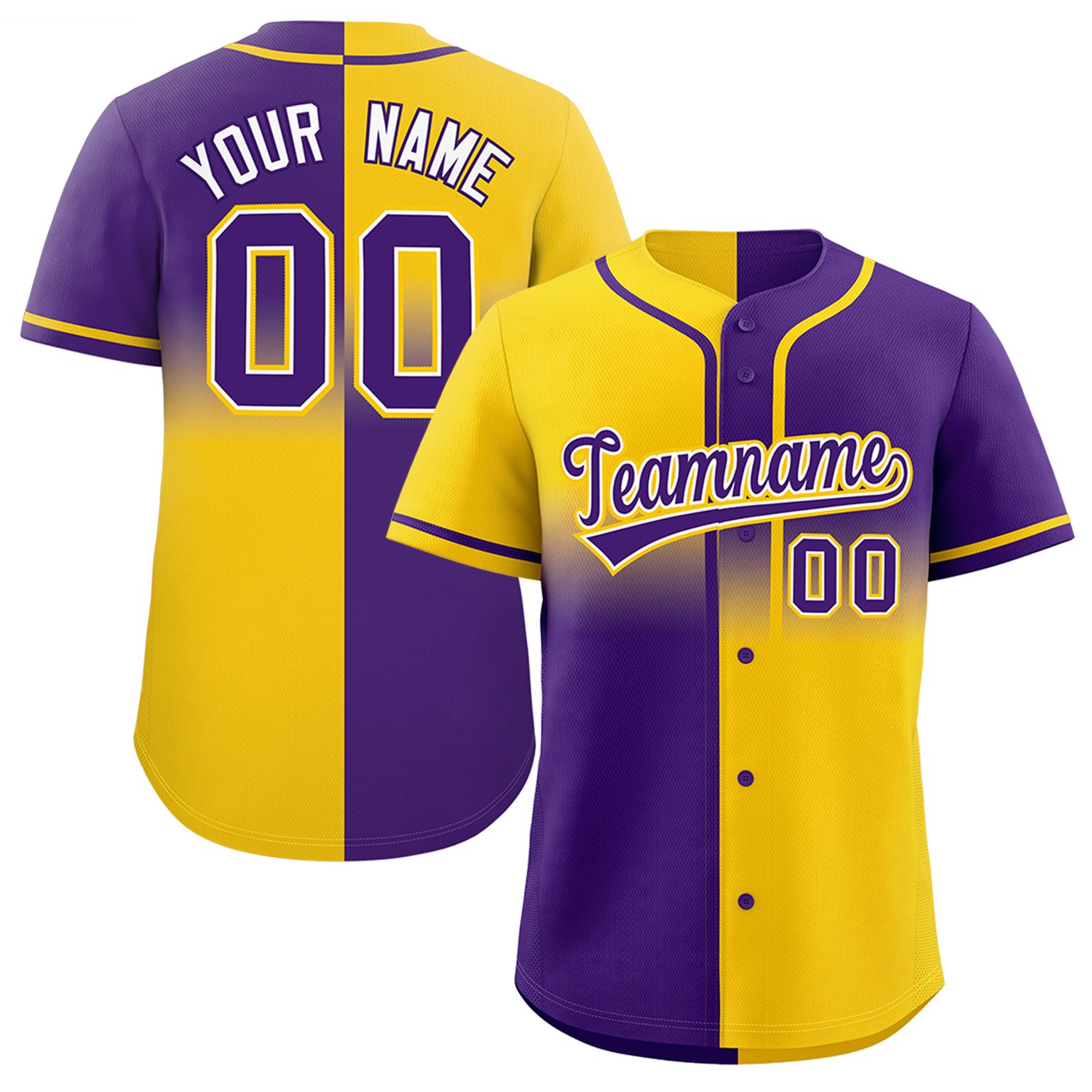 Custom Purple Gold Personalized Symmetrical Gradient Design Authentic Baseball Jersey