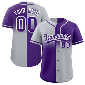 Custom Purple Gray Personalized Symmetrical Gradient Design Authentic Baseball Jersey