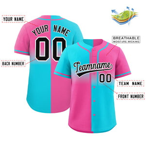 Custom Pink Sky Blue Personalized Symmetrical Gradient Design Authentic Baseball Jersey