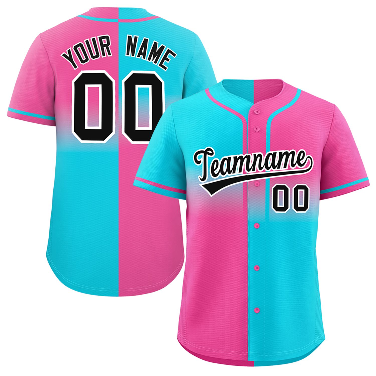 Custom Pink Sky Blue Personalized Symmetrical Gradient Design Authentic Baseball Jersey