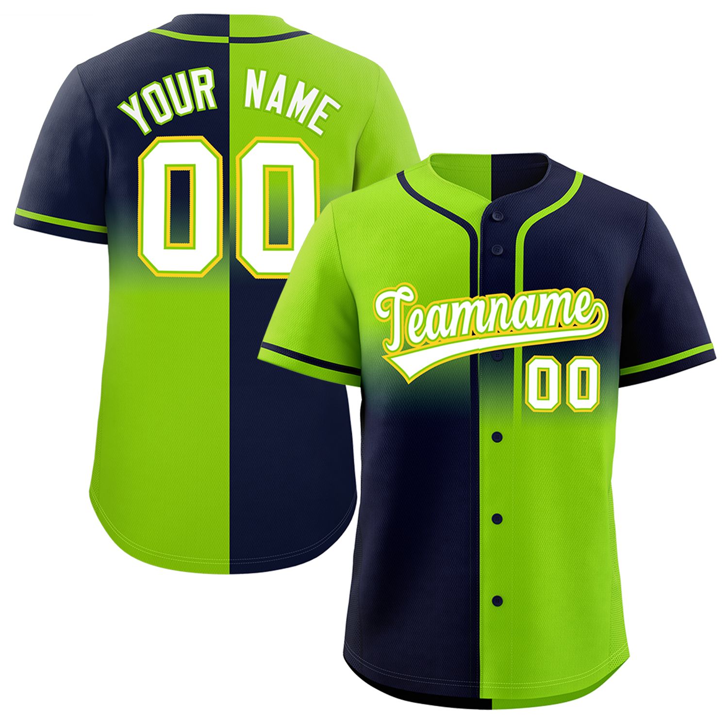 Custom Navy Neon Green Personalized Symmetrical Gradient Design Authentic Baseball Jersey