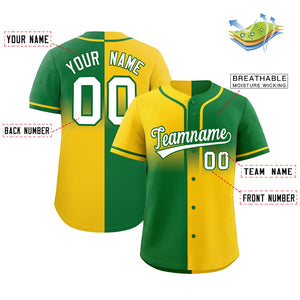 Custom Kelly Green Gold Personalized Symmetrical Gradient Design Authentic Baseball Jersey