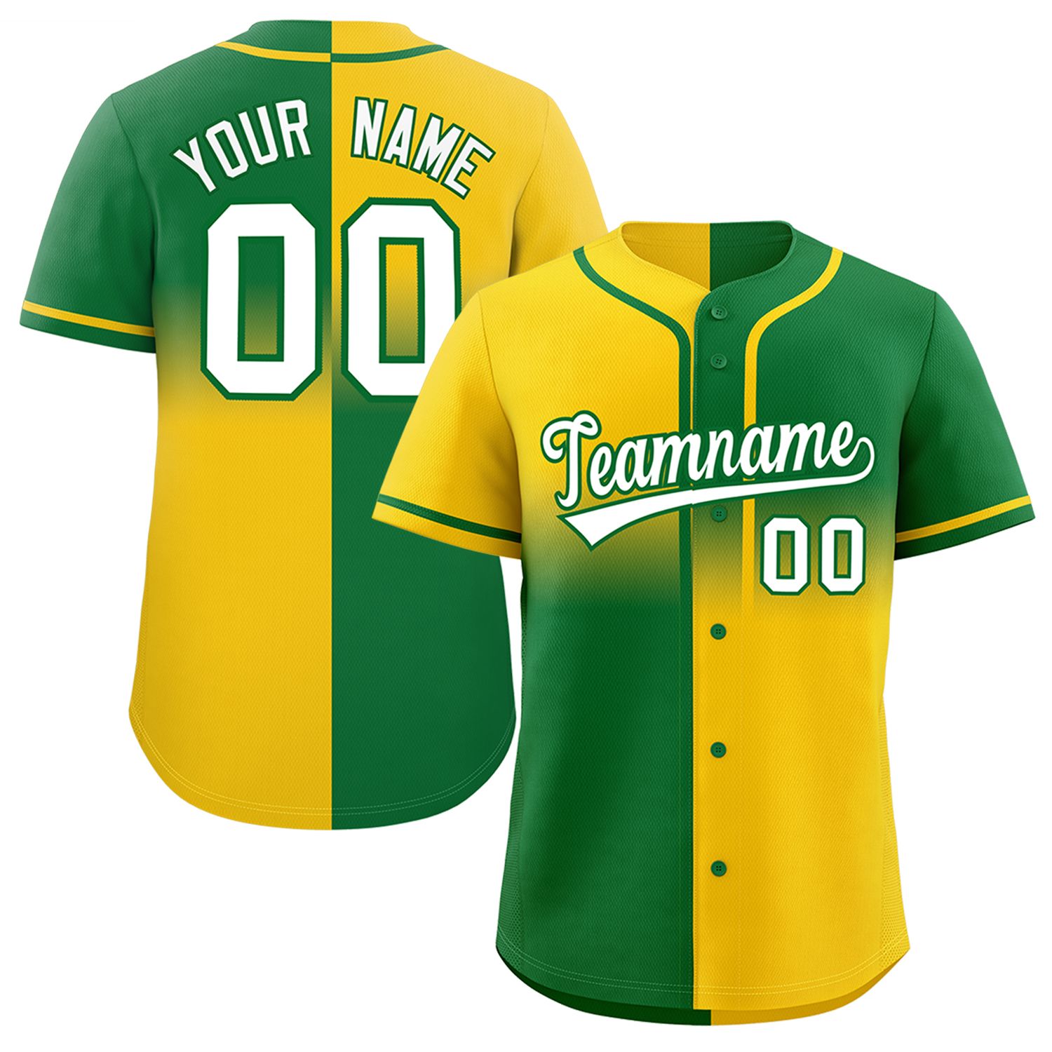 Custom Kelly Green Gold Personalized Symmetrical Gradient Design Authentic Baseball Jersey