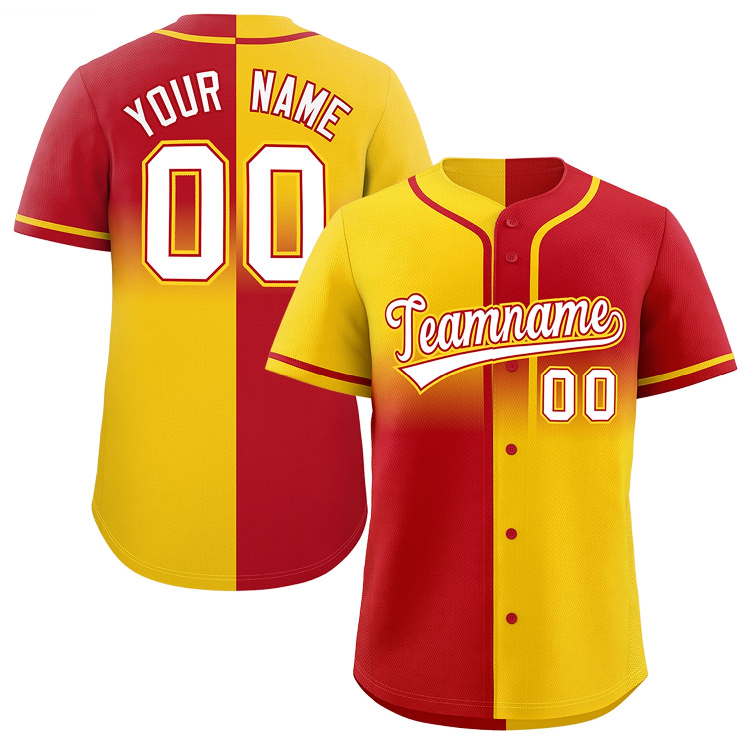 Custom Red Gold Personalized Symmetrical Gradient Design Authentic Baseball Jersey