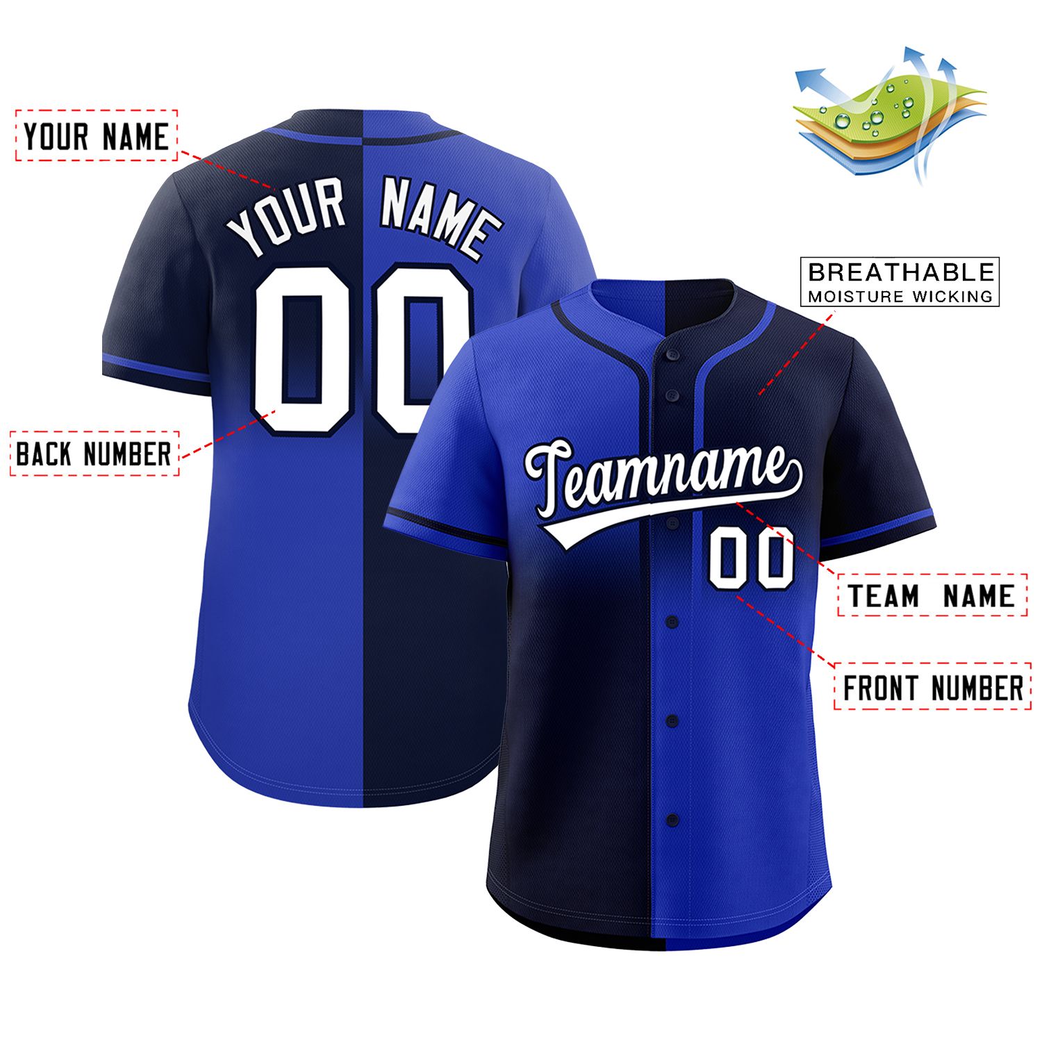 Custom Navy Royal Personalized Symmetrical Gradient Design Authentic Baseball Jersey