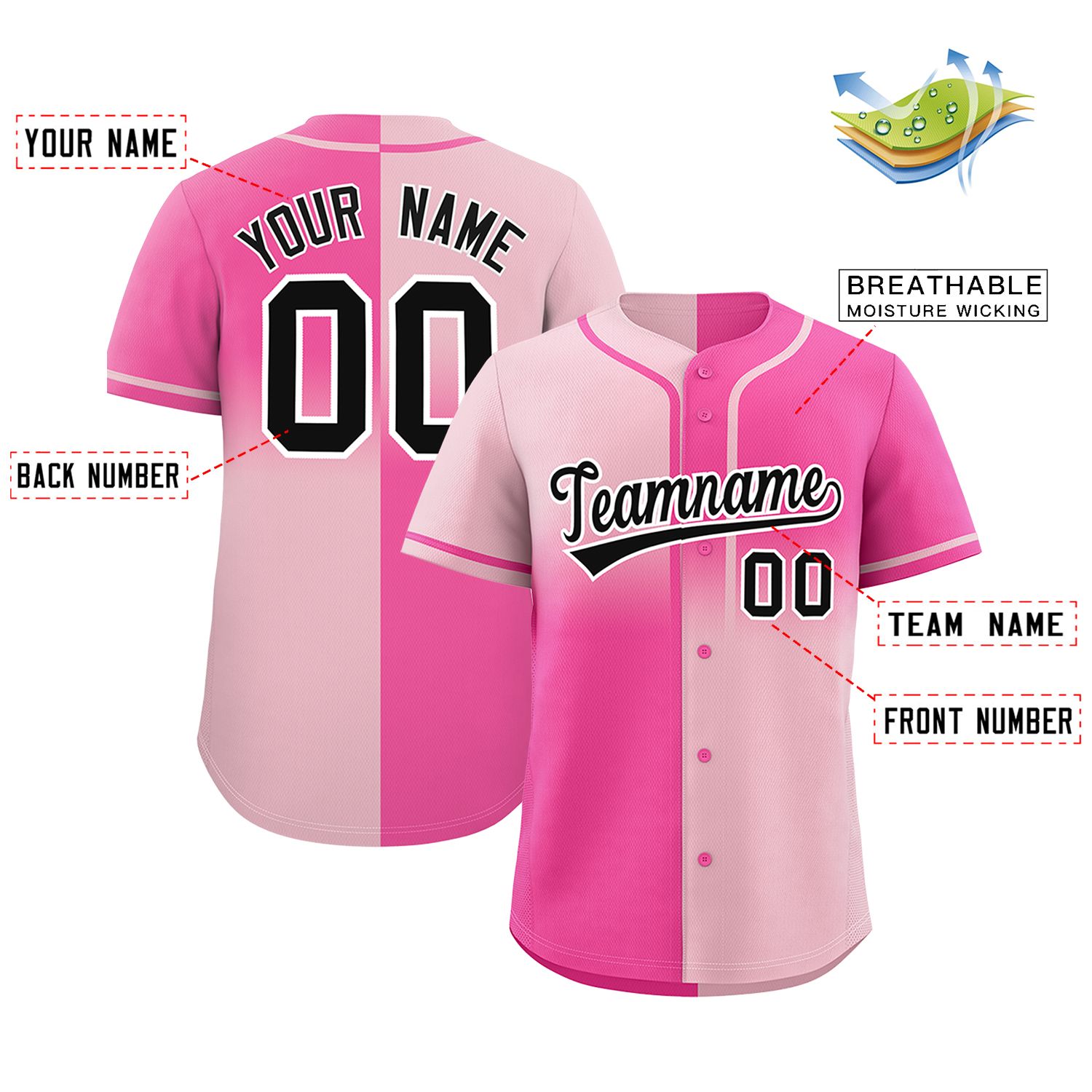 Custom Pink Light Pink Personalized Symmetrical Gradient Design Authentic Baseball Jersey