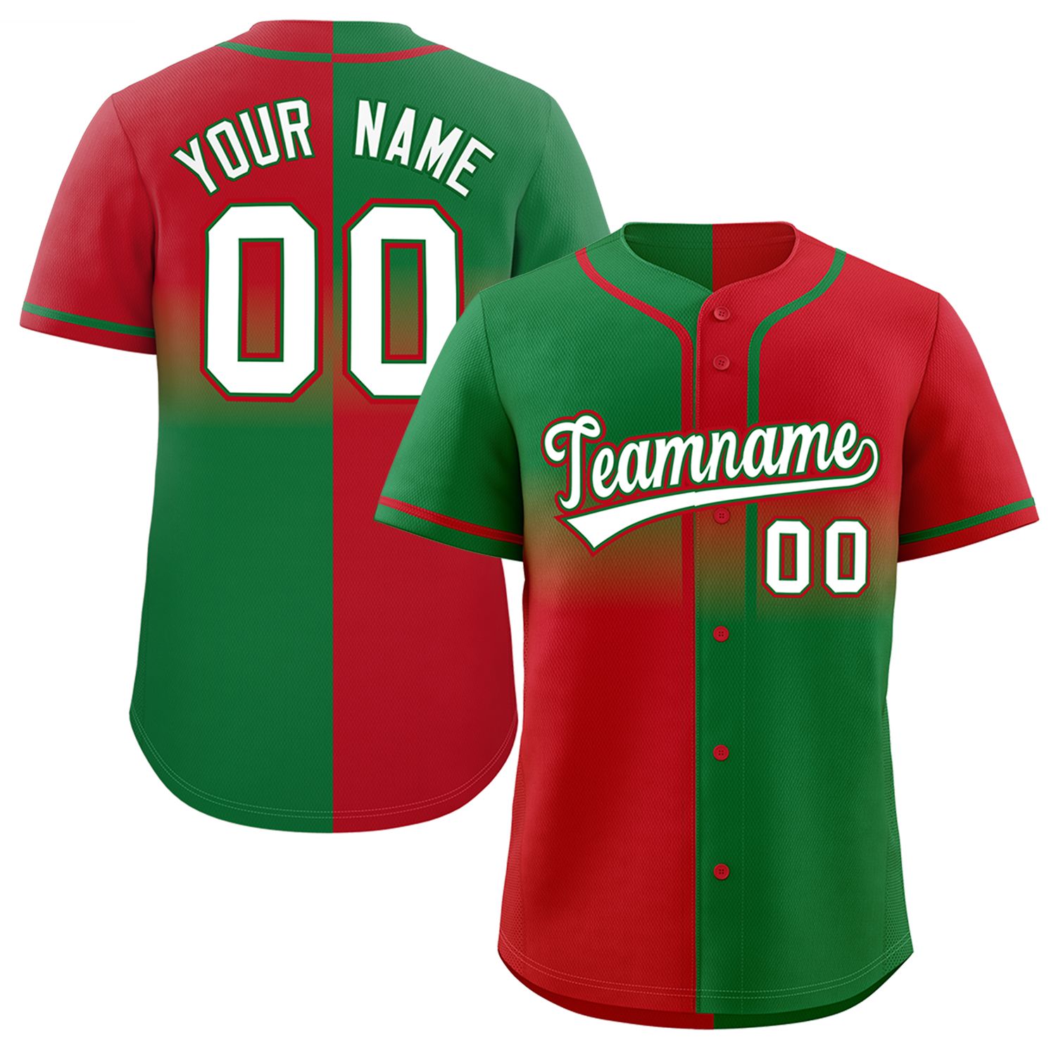 Custom Red Kelly Green Personalized Symmetrical Gradient Design Authentic Baseball Jersey