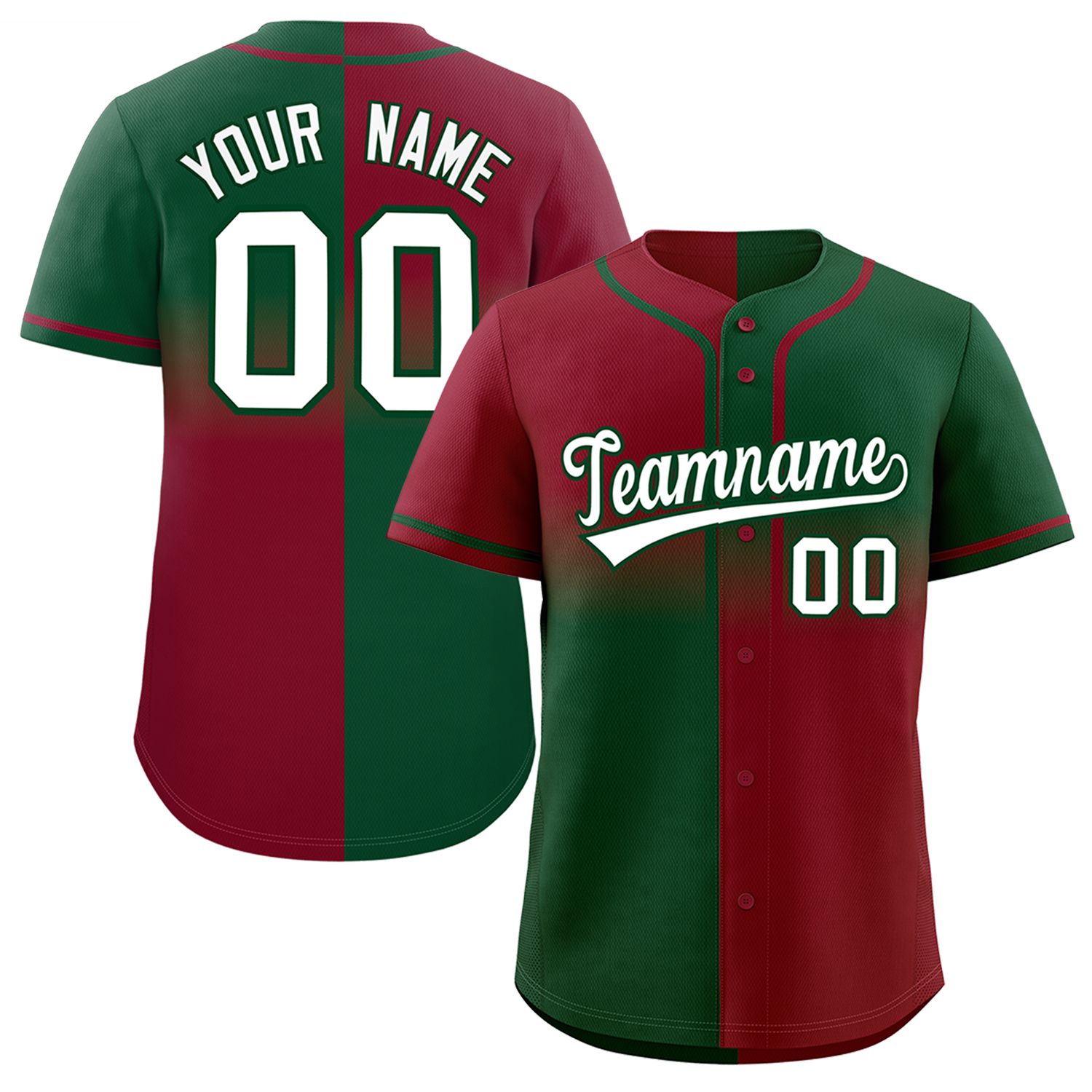 Custom Green Crimson Personalized Symmetrical Gradient Design Authentic Baseball Jersey