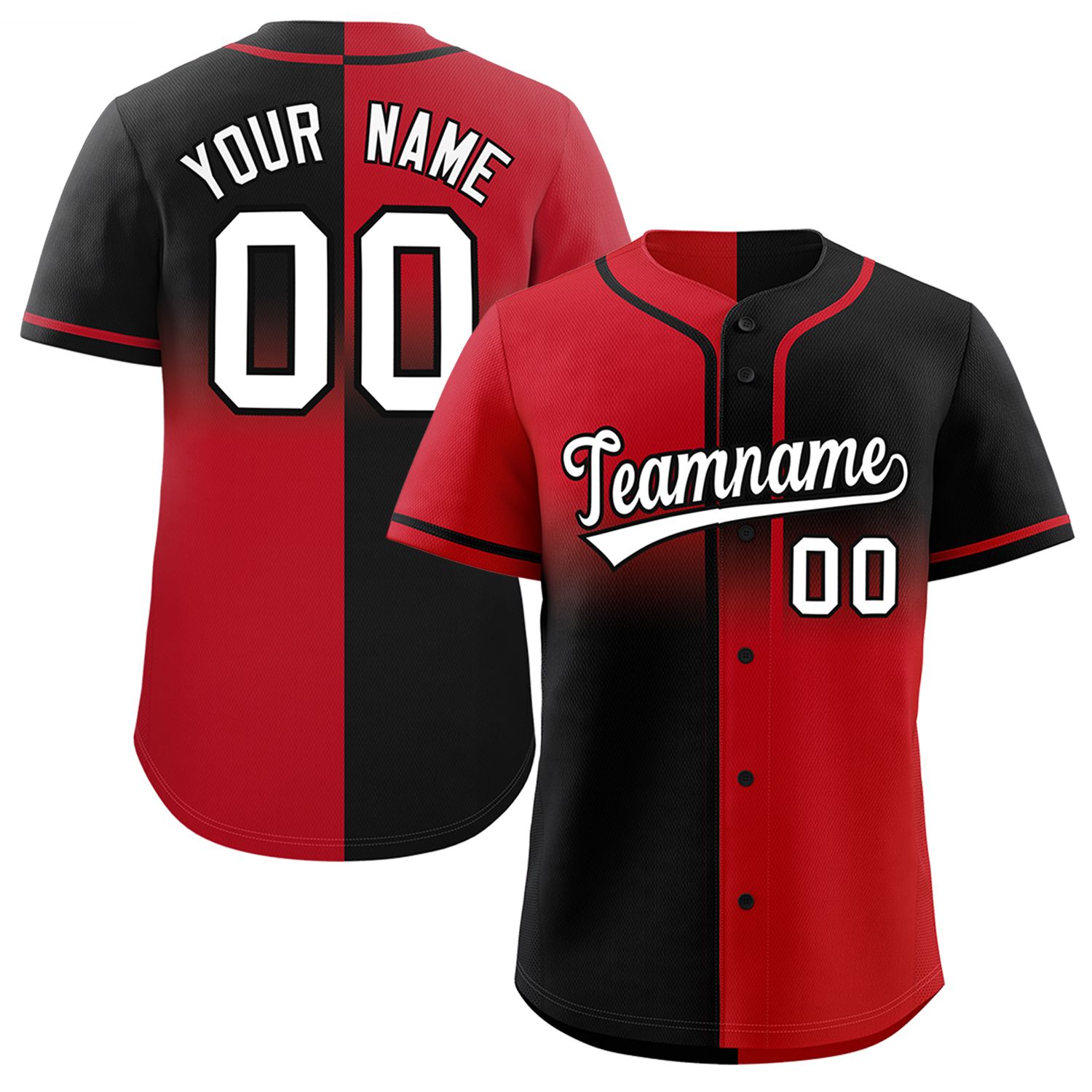 Custom Black Red Personalized Symmetrical Gradient Design Authentic Baseball Jersey