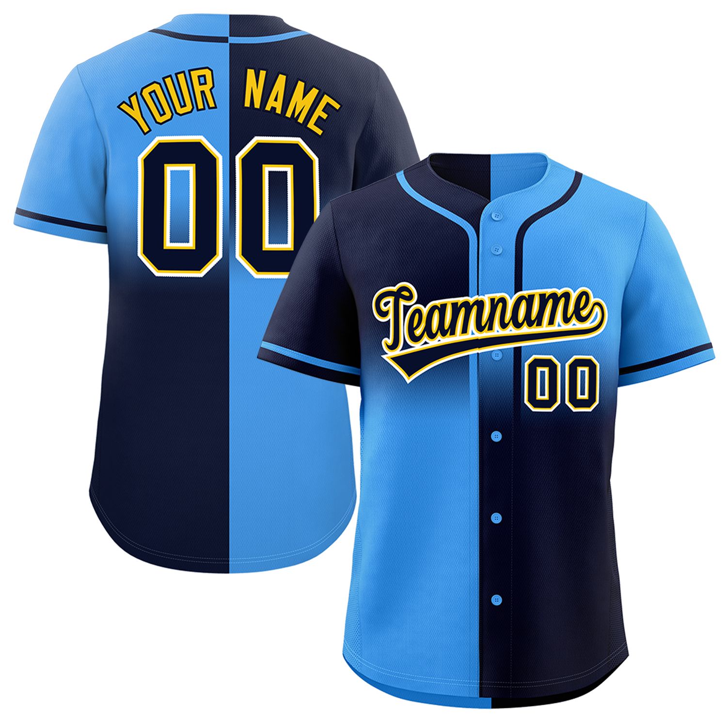 Custom Powder Blue Navy Personalized Symmetrical Gradient Design Authentic Baseball Jersey