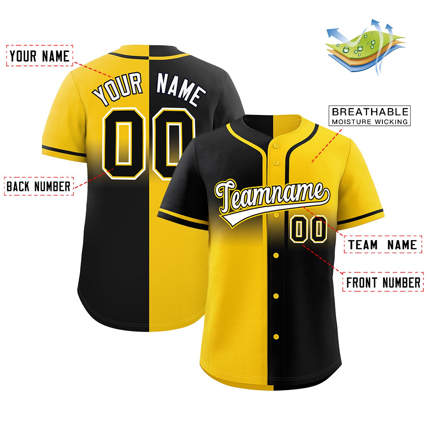 Custom Gold Black Personalized Symmetrical Gradient Design Authentic Baseball Jersey