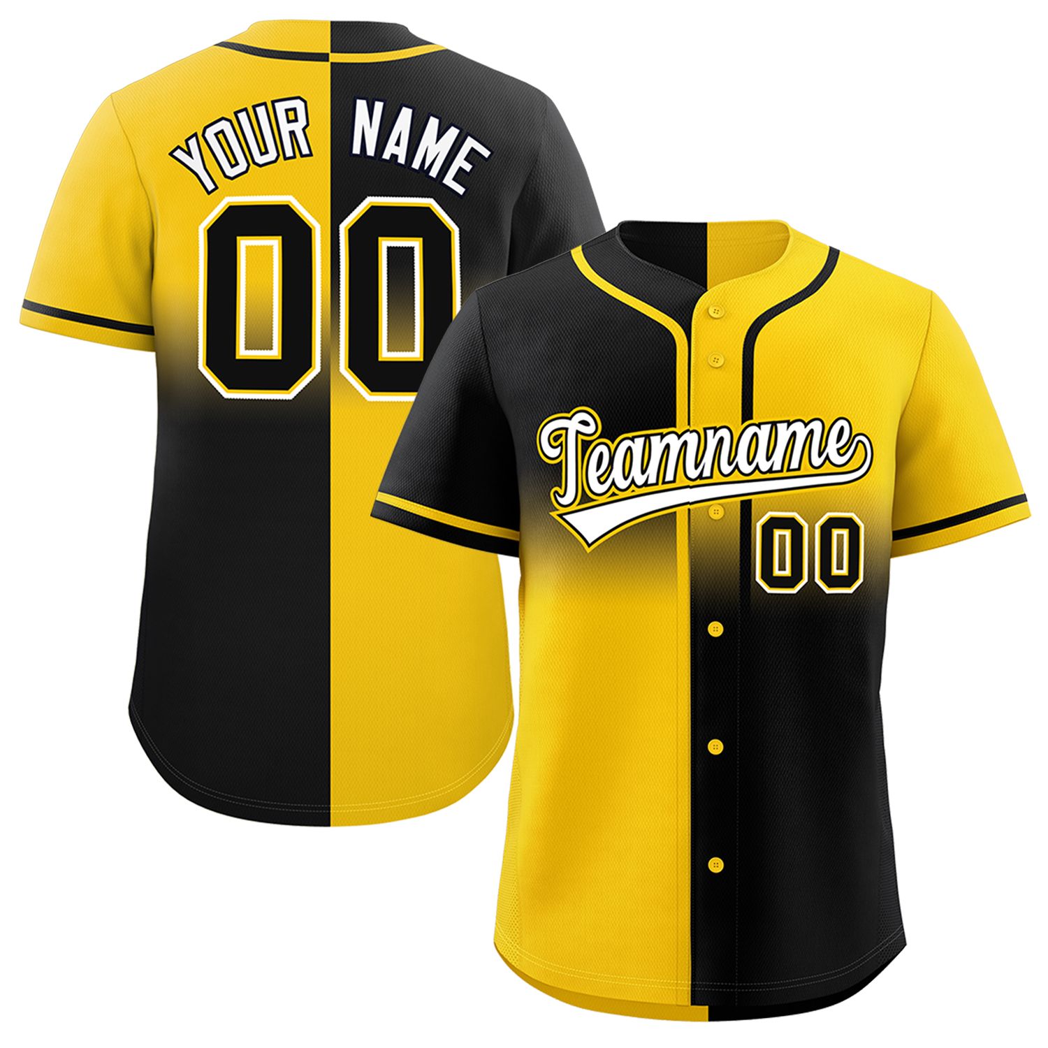 Custom Gold Black Personalized Symmetrical Gradient Design Authentic Baseball Jersey