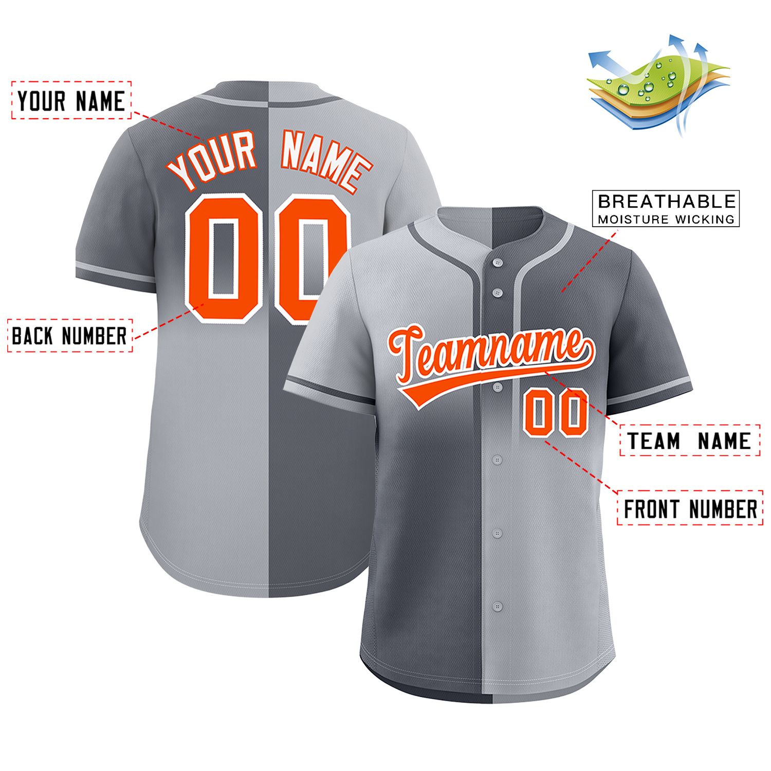 Custom Dark Gray Gray Personalized Symmetrical Gradient Design Authentic Baseball Jersey