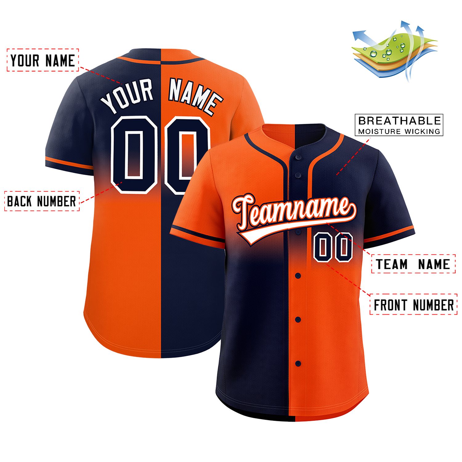 Custom Navy Orange Personalized Symmetrical Gradient Design Authentic Baseball Jersey