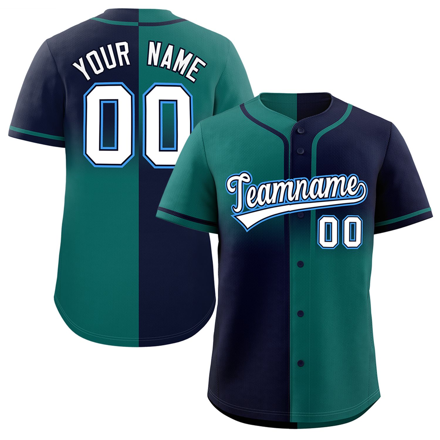 Custom Navy Aqua Personalized Symmetrical Gradient Design Authentic Baseball Jersey