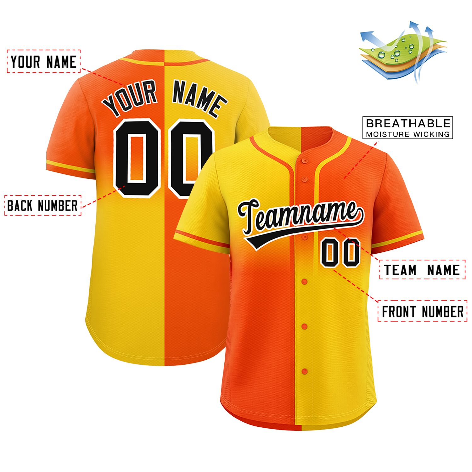 Custom Orange Gold Personalized Symmetrical Gradient Design Authentic Baseball Jersey