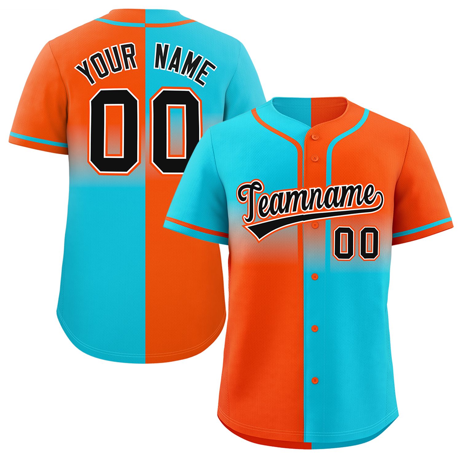 Custom Orange Sky Blue Personalized Symmetrical Gradient Design Authentic Baseball Jersey