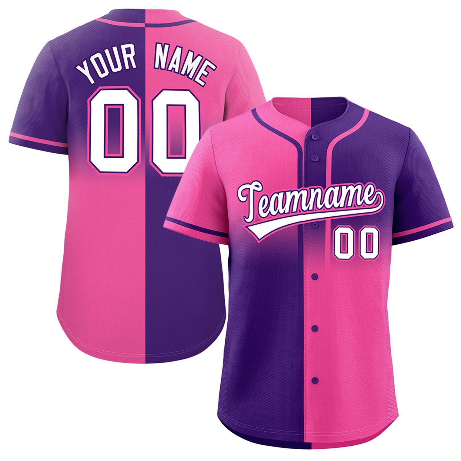 Custom Purple Pink Personalized Symmetrical Gradient Design Authentic Baseball Jersey