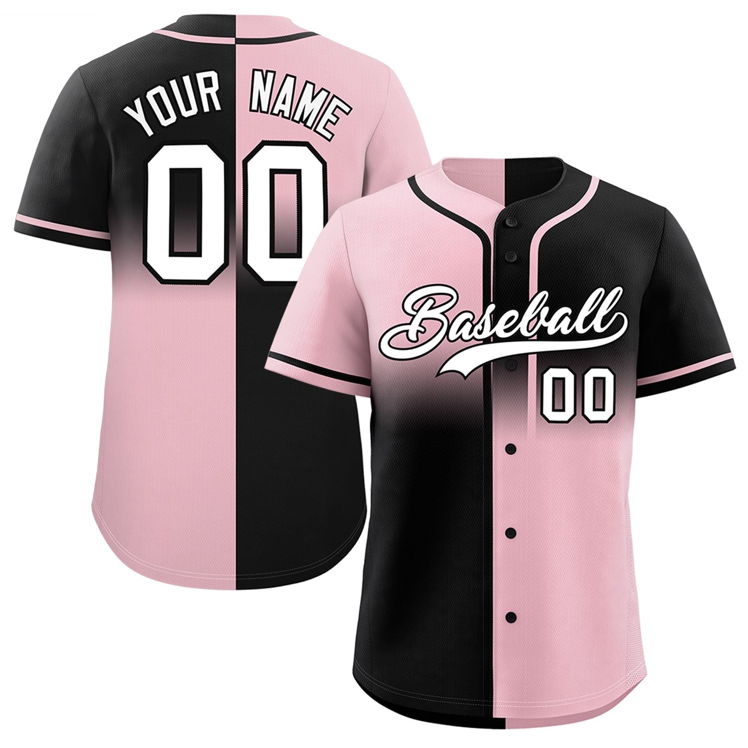 Custom Black Light Pink Personalized Symmetrical Gradient Design Authentic Baseball Jersey