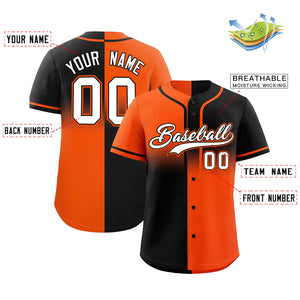 Custom Black Orange Personalized Symmetrical Gradient Design Authentic Baseball Jersey