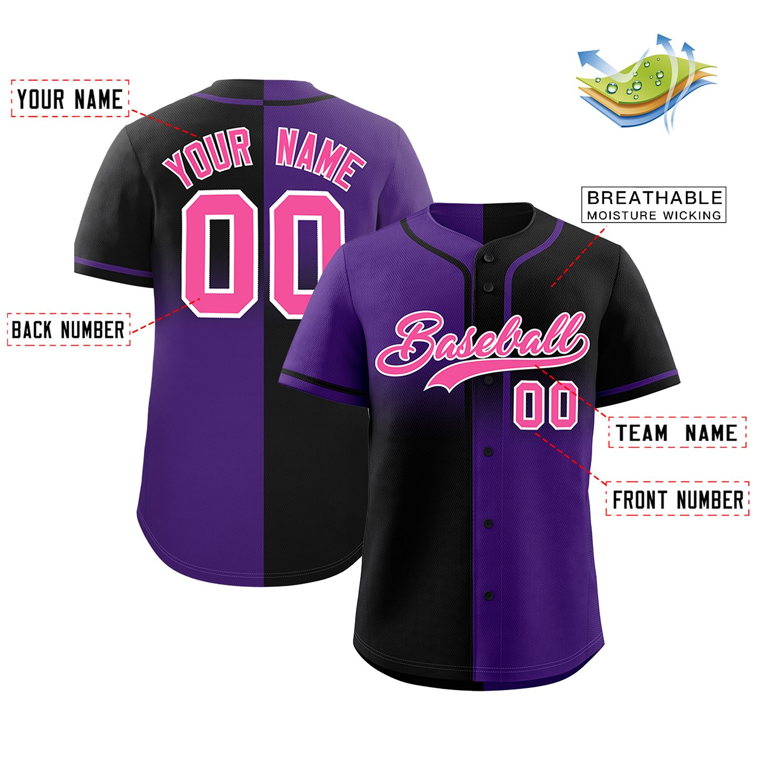 Custom Black Purple Personalized Symmetrical Gradient Design Authentic Baseball Jersey