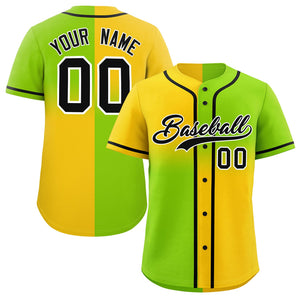 Custom Neon Green Gold Personalized Symmetrical Gradient Design Authentic Baseball Jersey