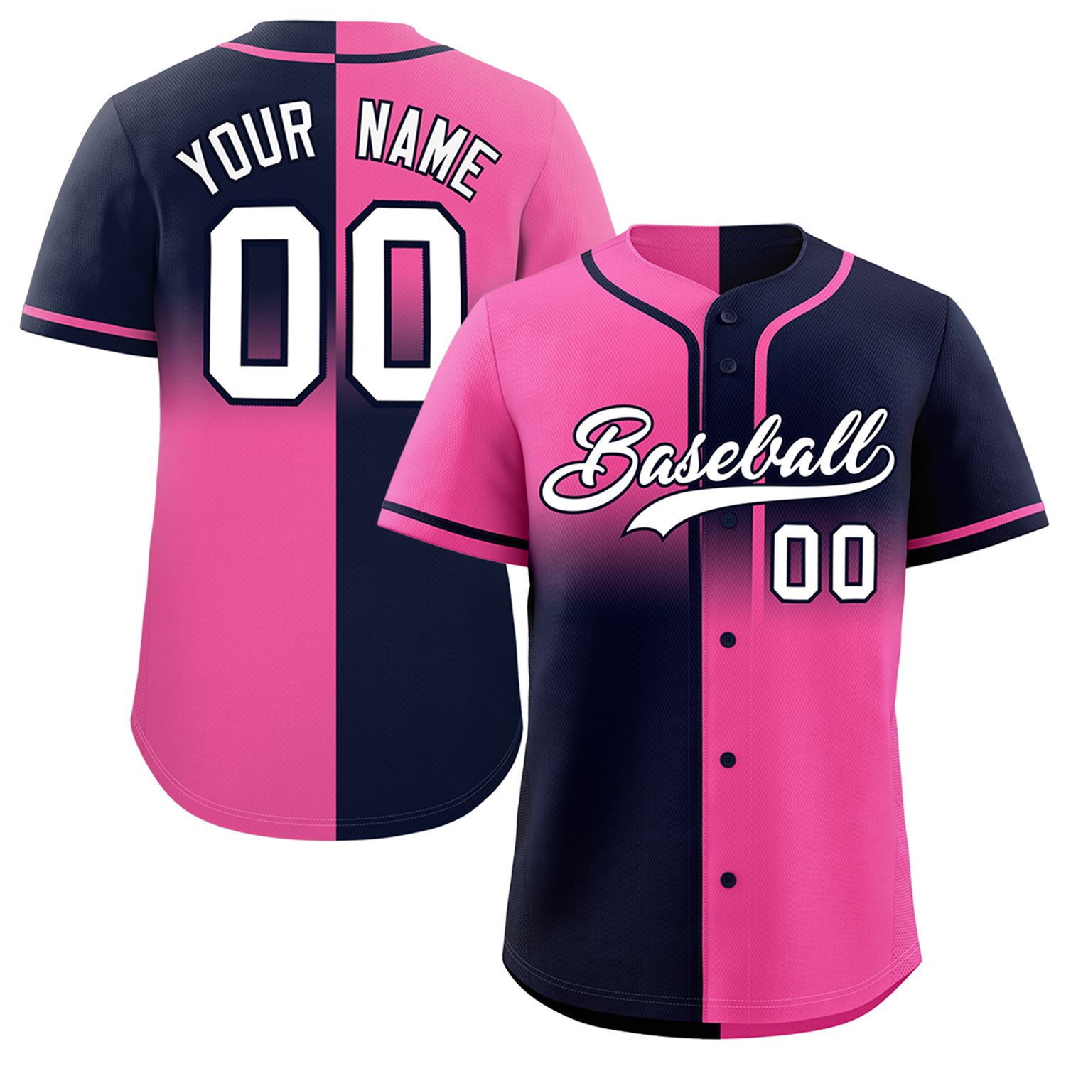 Custom Navy Pink Personalized Symmetrical Gradient Design Authentic Baseball Jersey