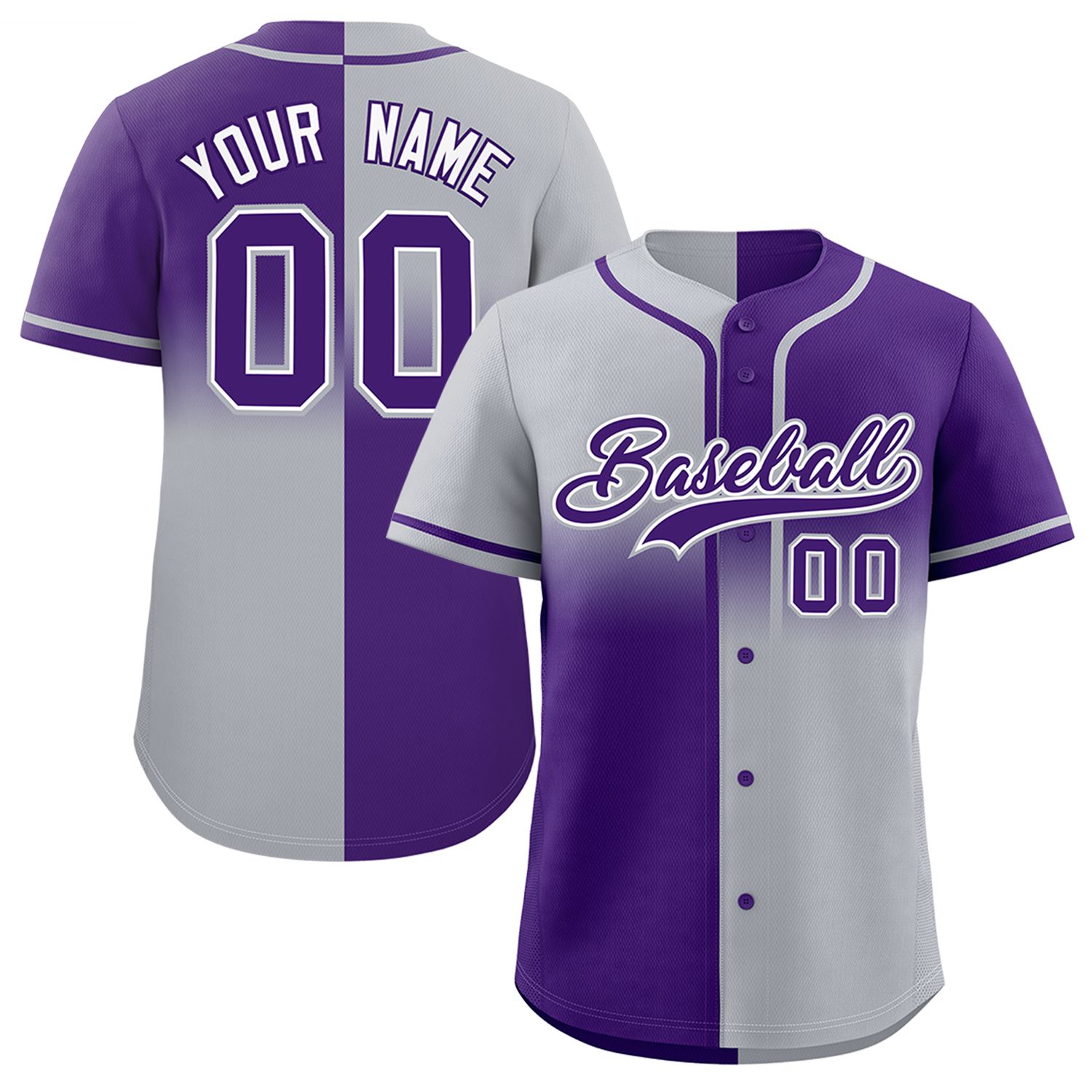 Custom Purple Gray Personalized Symmetrical Gradient Design Authentic Baseball Jersey