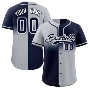 Custom Navy Gray Personalized Symmetrical Gradient Design Authentic Baseball Jersey