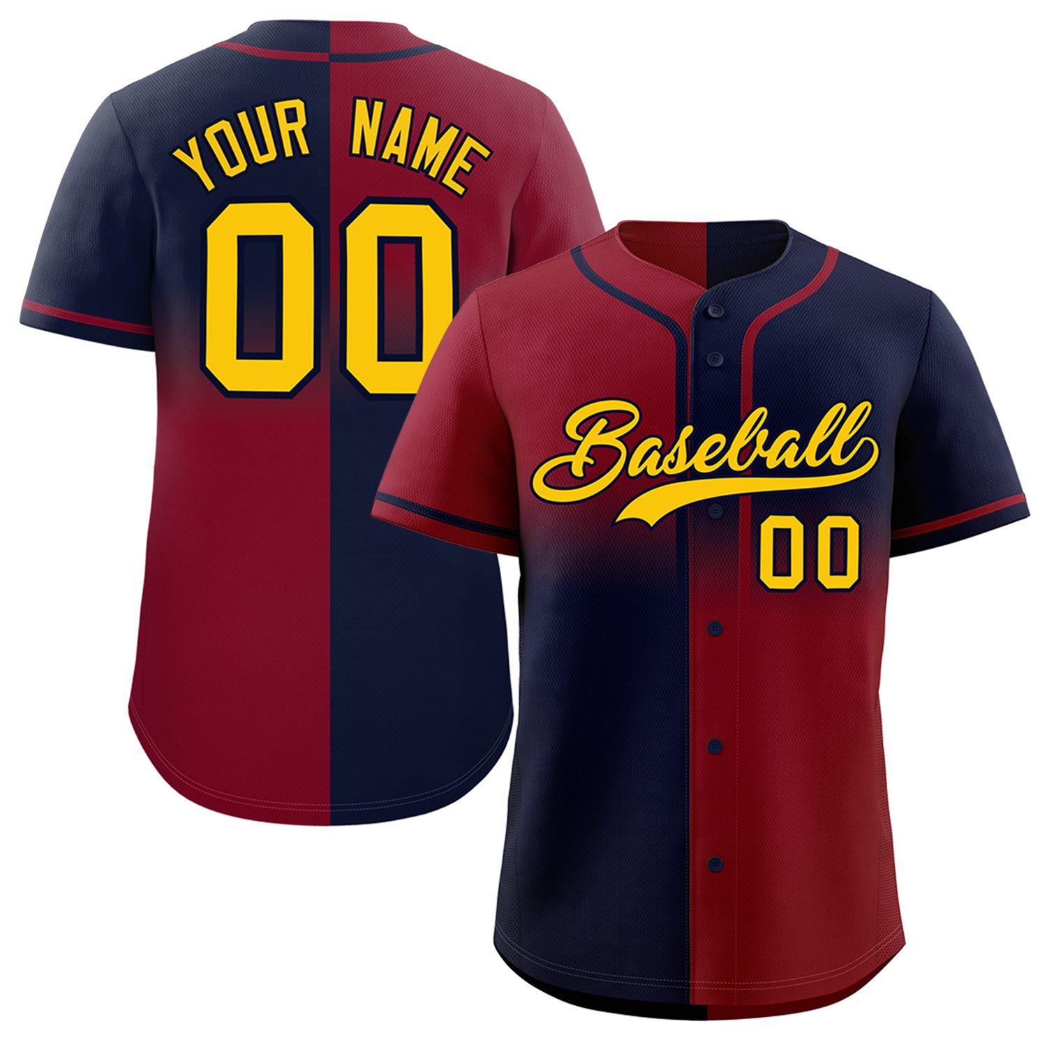 Custom Navy Crimson Personalized Symmetrical Gradient Design Authentic Baseball Jersey