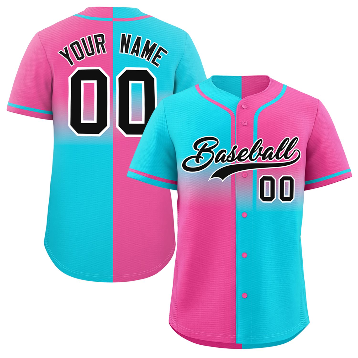 Custom Pink Sky Blue Personalized Symmetrical Gradient Design Authentic Baseball Jersey