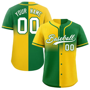 Custom Kelly Green Gold Personalized Symmetrical Gradient Design Authentic Baseball Jersey