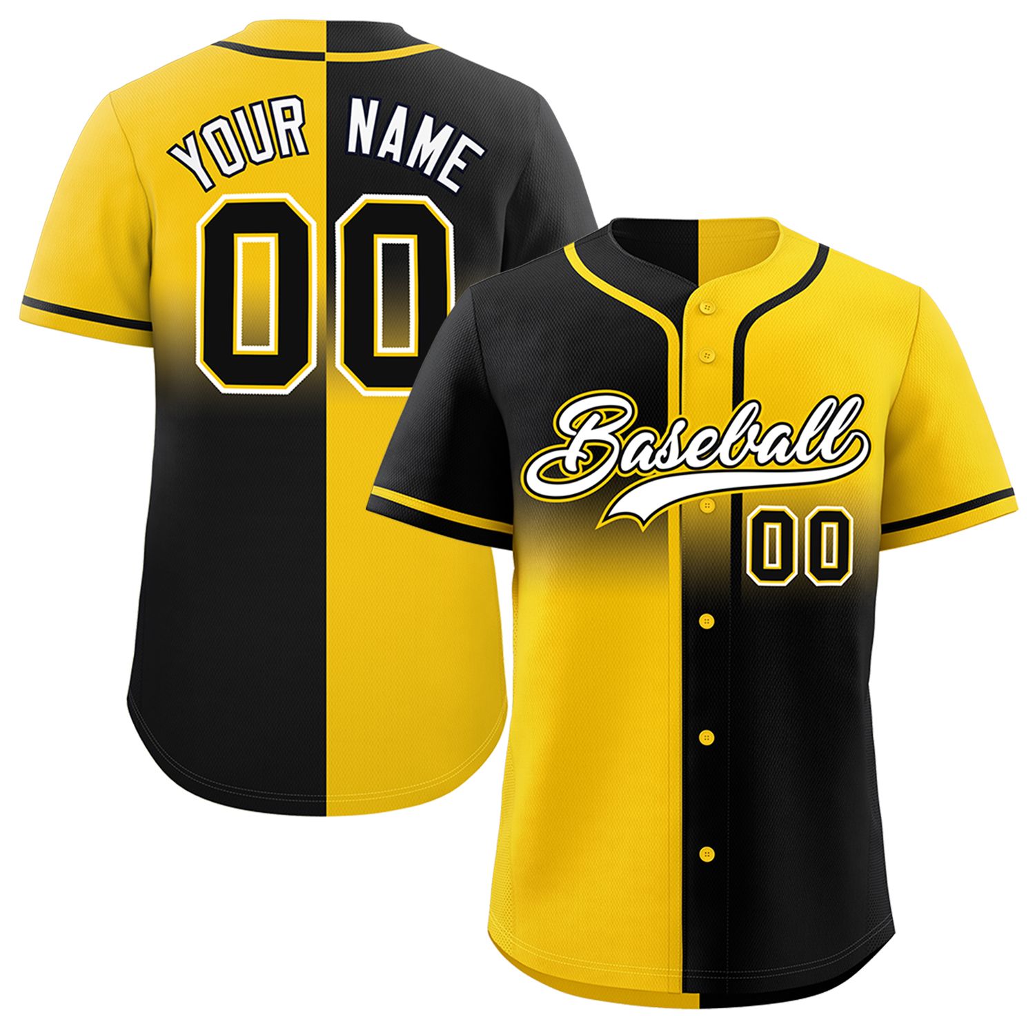 Custom Gold Black Personalized Symmetrical Gradient Design Authentic Baseball Jersey